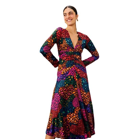 Farm Rio / Rainbow Hearts Midi Dress / Boho Luxury Dress - Picture 1 of 6